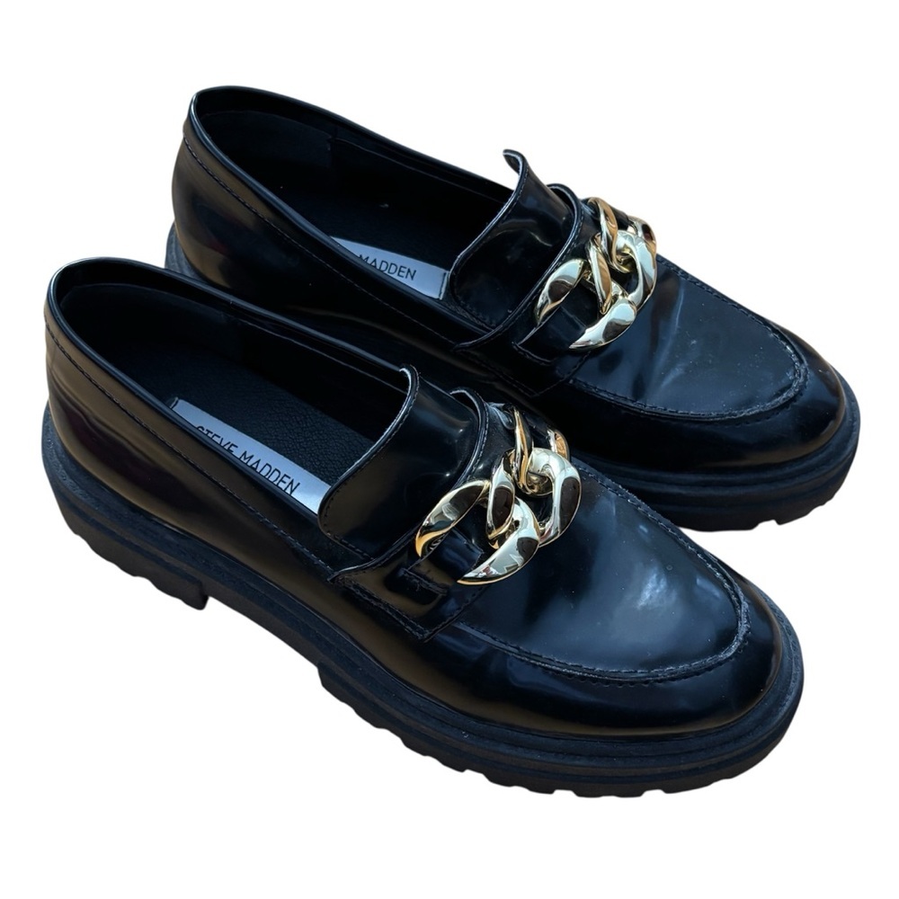 Steve Madden Makira Loafers Black Platform Lug Sole Womens Size 8 Excellent Use